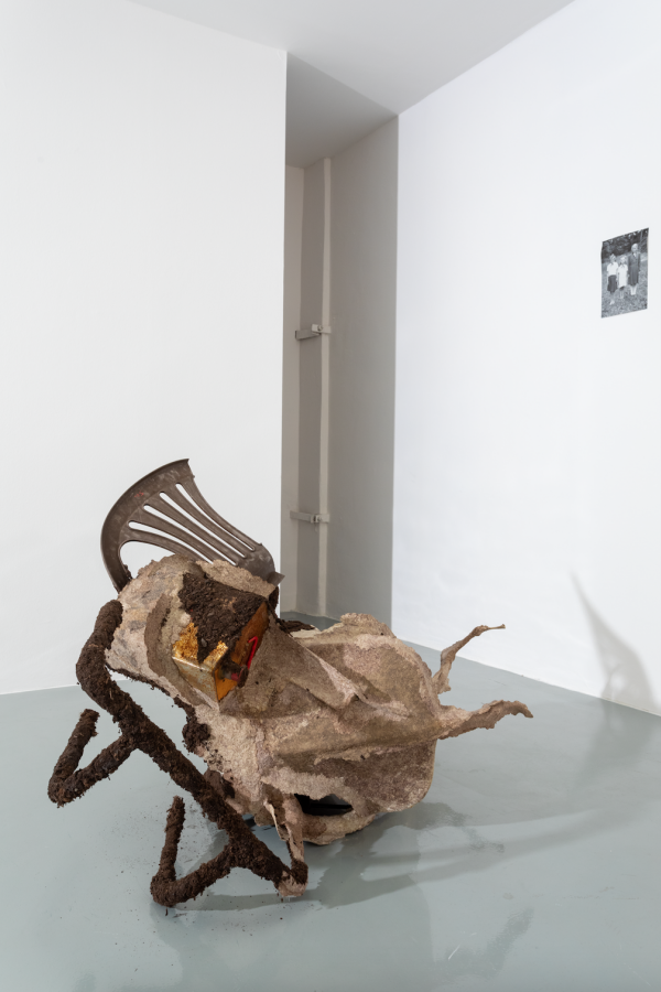 Ruta Putramentaite, What’s Inside the World, Always Present, and Matter That Dreams of Awakening, pieces of garbage, soil, starch, bones, paper mache, kombucha leather, iron-coloured paper, human hair, photo Libor Stavjanik 2024